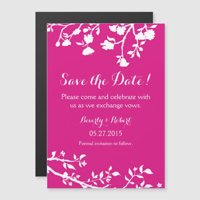 Hot Pink White Blume Save the Date Magnet (Vorne/Hinten)