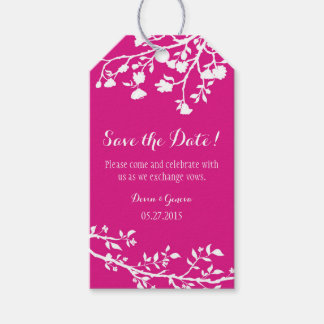 Hot Pink White Blume Wedding Save the Date Tags Geschenkanhänger
