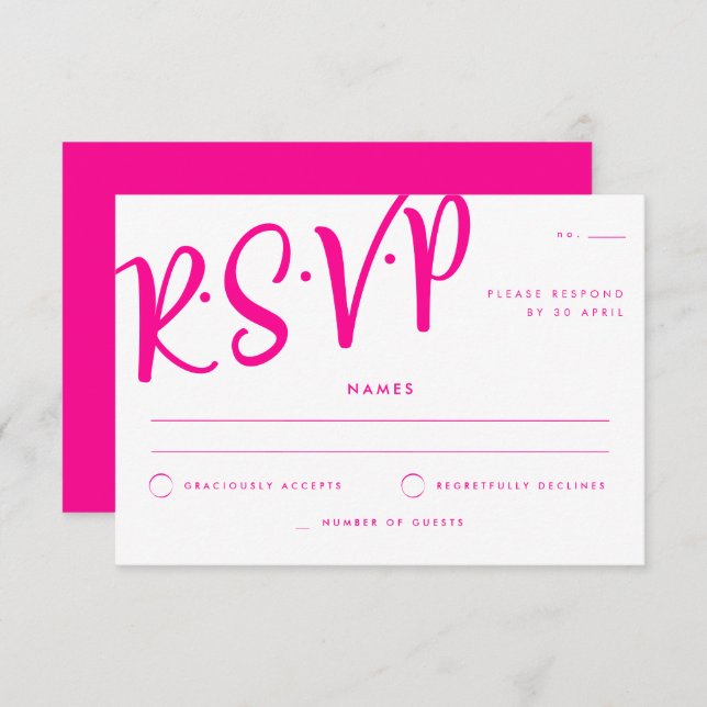 Hot Pink White Calligraphy Wedding RSVP Einladung (Vorne/Hinten)
