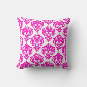Hot Pink White Damask Chic Modernes elegantes Must Kissen