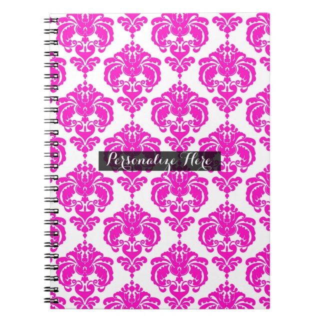 Hot Pink White Damask Chic Modernes elegantes Must Notizblock (Vorderseite)