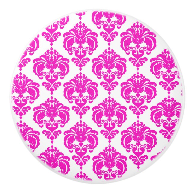 Hot Pink White Damask Elegantes elegantes Zimmer D Keramikknauf (Vorderseite)