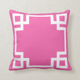 Hot Pink White griechischer Schlüssel Kissen