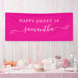 Hot Pink White Happy Sweet 16 Niedlich Bow Signatu Banner