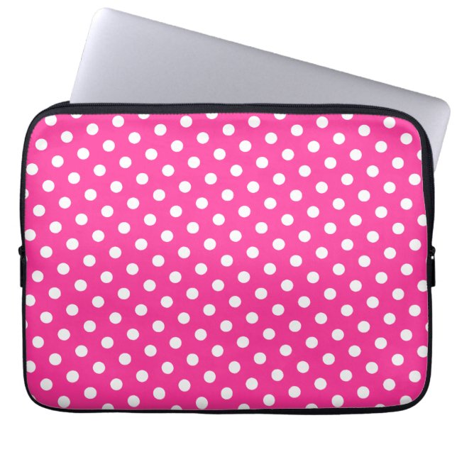 Hot Pink & White Polka Dock Laptop Schlauch Laptopschutzhülle (Vorderseite)