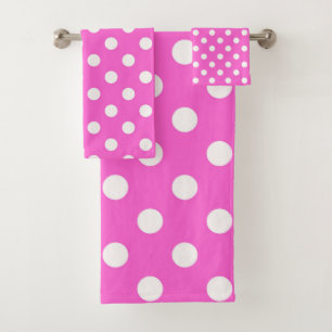 Hot Pink & White Polka Dot Badhandtuch Set
