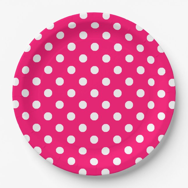 Hot Pink White Polka Dots Muster Pappteller (Vorderseite)