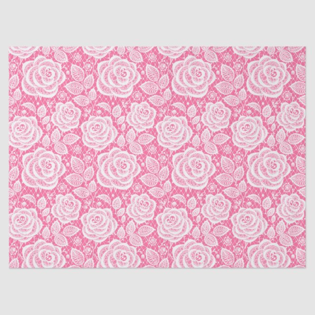 Hot Pink White Rose Lace Geschenkpapier Wrapper Ti Seidenpapier (Vorderseite)