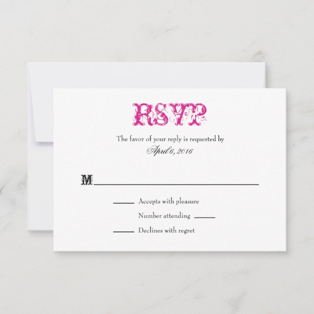 Hot Pink White Schlicht Simple Wedding RSVP Cards (Vorderseite)
