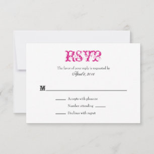 Hot Pink White Schlicht Simple Wedding RSVP Cards