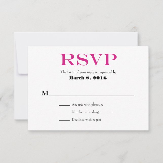 Hot Pink White Schlicht Simple Wedding RSVP Cards (Vorderseite)