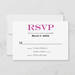 Hot Pink White Schlicht Simple Wedding RSVP Cards