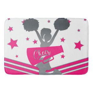 Hot Pink White Silver Stars Cheer Cheer-Leader Badematte