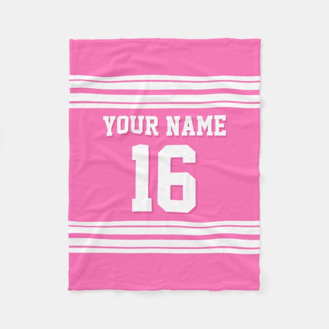 Hot Pink White Sports Jersey Fleecedecke (Vorderseite)