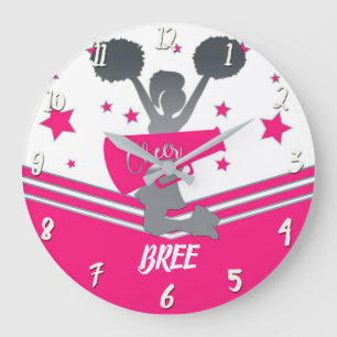 Hot Pink & White Stars Cheer Cheer-leading Girls Große Wanduhr