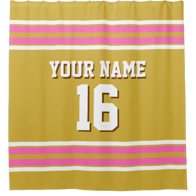 Hot Pink White Stripes Sports Jersey Duschvorhang (Vorderseite)