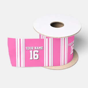 Hot Pink White Team Jersey Name Satinband