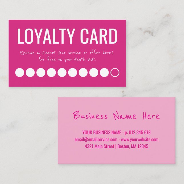 Hot Pink White Ten Visits Loyalty Punch Card Treuekarte (Vorne/Hinten)