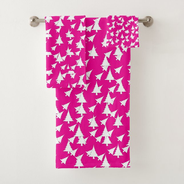 Hot Pink White Trees Badhandtuch Set (Insitu)