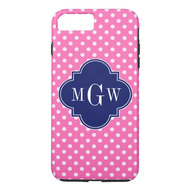 Hot Pink WhPolka Dots Navy Quarzfolie 3 Monogramm Case-Mate iPhone Hülle (Rückseite)