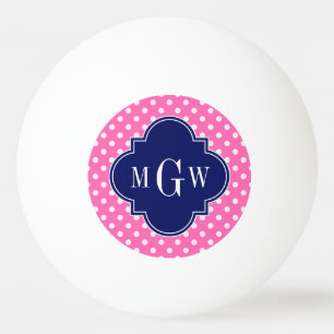 Hot Pink WhPolka Dots Navy Quarzfolie 3 Monogramm Tischtennisball