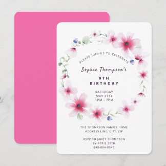 Hot Pink Wildblumen Wreath Giro Geburtstagsparty Einladung
