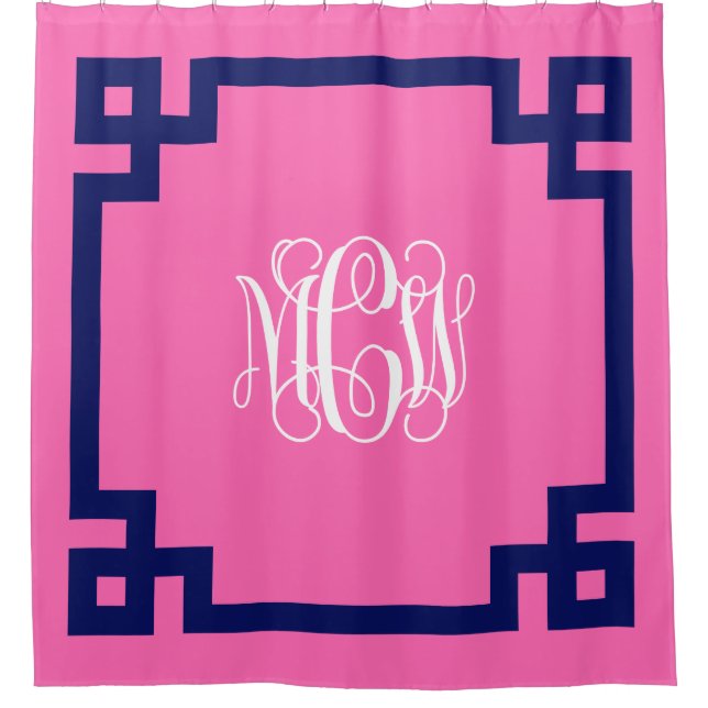 Hot Pink Wine Monogram DIY BG & Griechischer Tastr Duschvorhang (Vorderseite)