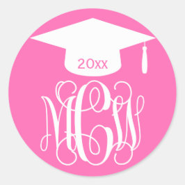 Hot Pink Wine Script Monogram Abschluss DIY BG Runder Aufkleber