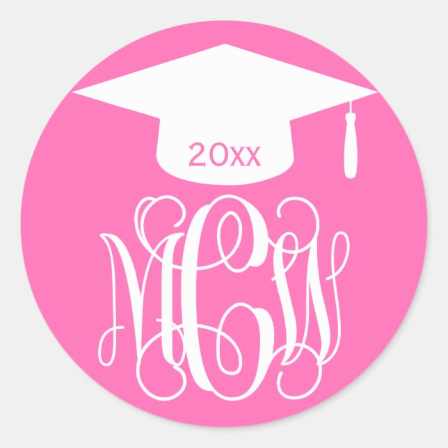 Hot Pink Wine Script Monogram Abschluss DIY BG Runder Aufkleber (Vorderseite)