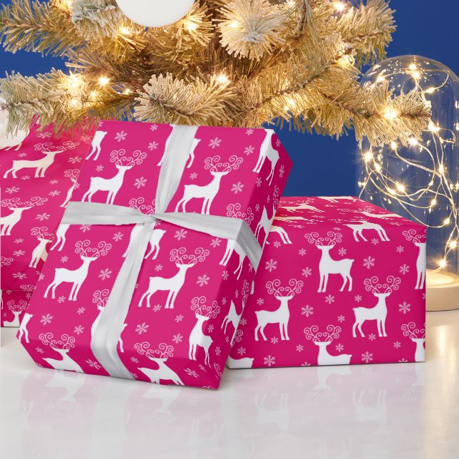 Hot Pink Winter Rentier & Snowflakes Weihnachten Geschenkpapier (Feiertage)