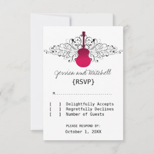 Hot Pink Wirbel Guitar Response Card RSVP Karte