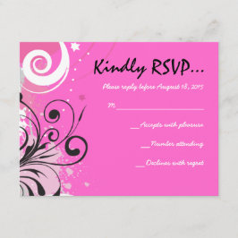 HOT PINK WIRBEL & STARS Bat Mitzvah Reply Card RSVP Karte
