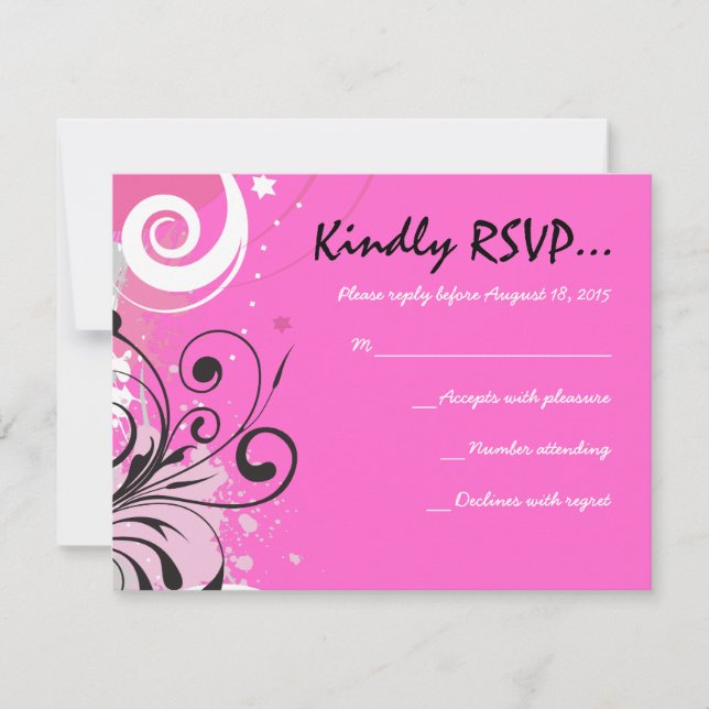 HOT PINK WIRBEL & STARS Bat Mitzvah Reply Card RSVP Karte (Vorderseite)