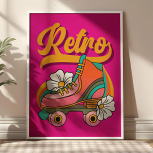 Hot Pink&Yellow RETRO Roller Skate Poster