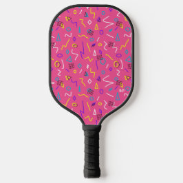 Hot Pink Yellow White Squiggles Pattern der 1980er Pickleball Schläger