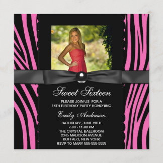 Hot Pink Zebra Foto Sweet 16 Party Einladung