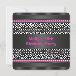 Hot Pink Zebra Geburtstagsparty Einladung