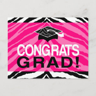 Hot Pink Zebra Glückwunschs Girl's Graduation Part Einladungspostkarte