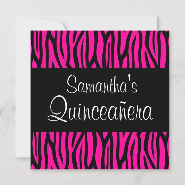 Hot Pink Zebra Moderne Quinceanera Einladungen (Vorderseite)