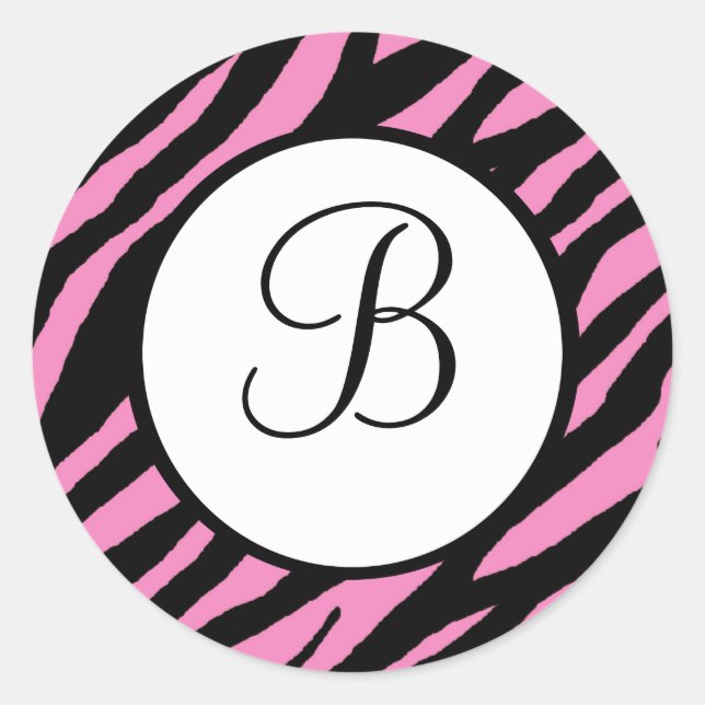 Hot Pink Zebra Print Mit Monogramm Stickers (Vorderseite)