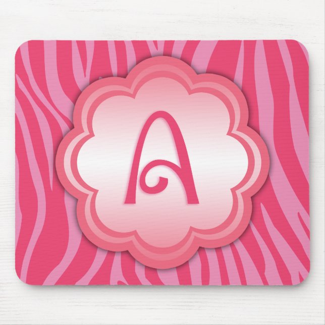 Hot Pink Zebra Print Monogram A Mousepad (Vorne)