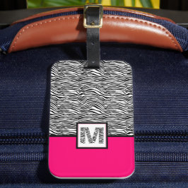 Hot Pink 🦓 Zebra Print Monogram Gepäckanhänger