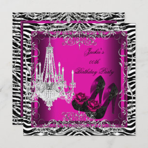 Hot Pink Zebra Print Party Birthday Shoes Einladung