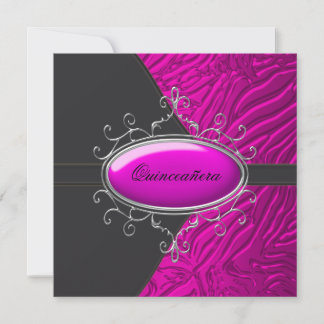Hot Pink Zebra Quinceanera Einladung