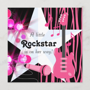 Hot Pink Zebra Rockstar Baby Girl Dusche Einladung