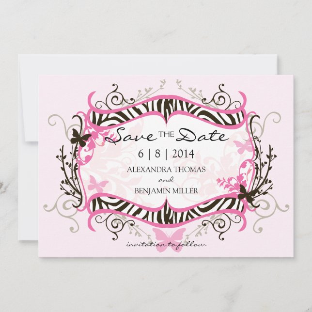 Hot Pink Zebra Save the Date (Vorderseite)