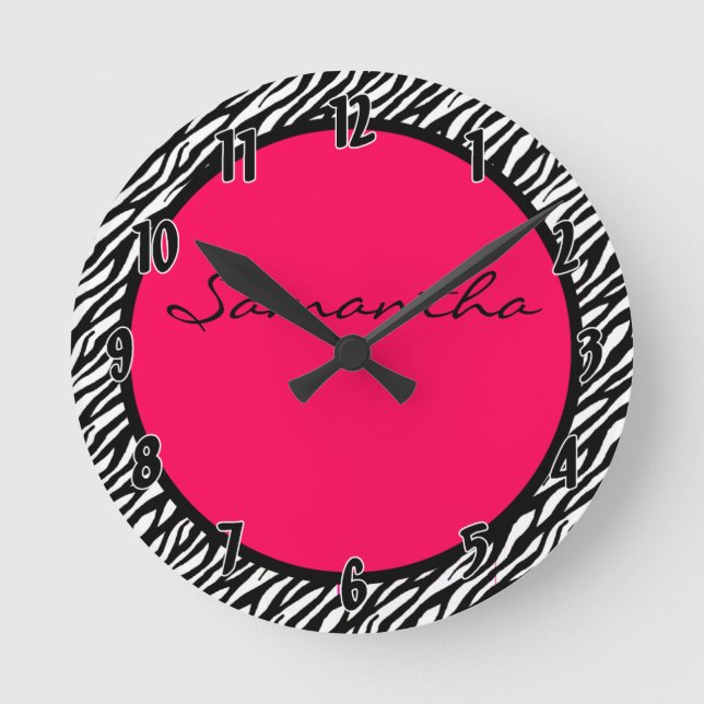 Hot Pink Zebra Stripe Muster Personalisierte Uhr (Vorderseite)