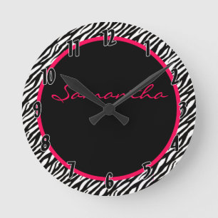 Hot Pink Zebra Stripe Pattern Personalized Clock Runde Wanduhr