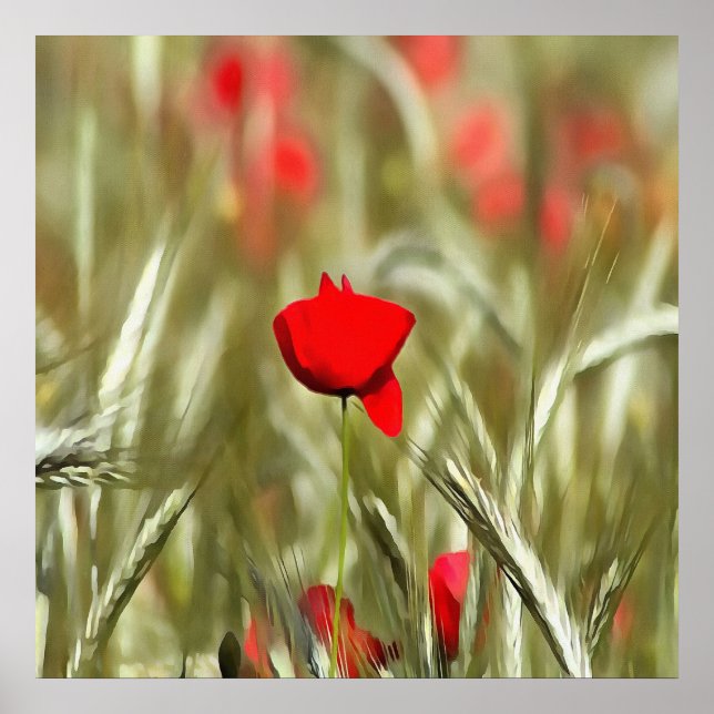 Hot Poppy Acrylmalerei Poster (Vorne)