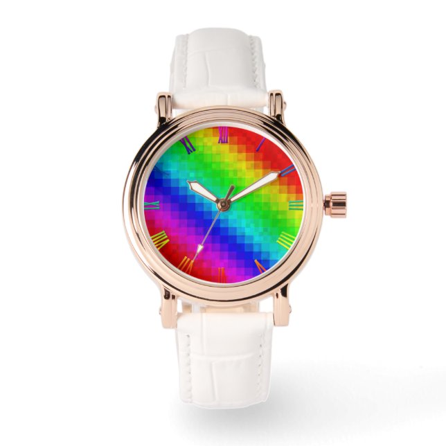 Hot Rainbow Mosaik Shimmer Armbanduhr (Vorderseite)